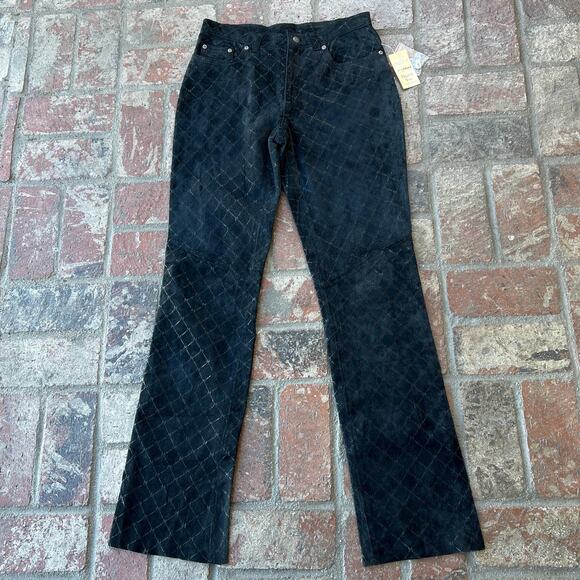 Vintage Maxima Wilson Leather Straight Leg Suede Pants Printed Size 6 Black - Picture 1 of 4